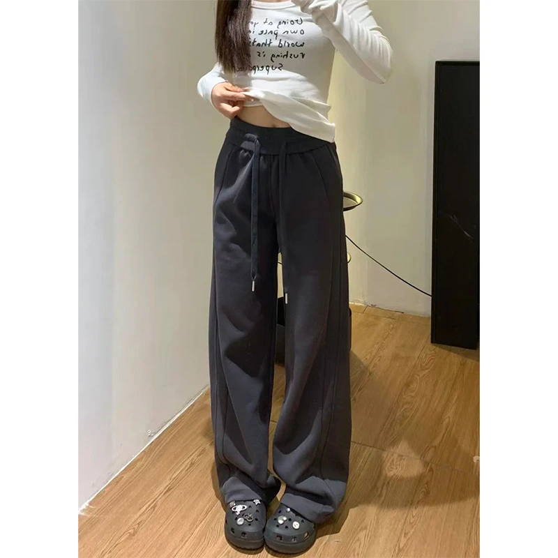 灰色运动裤女秋季2025新款小个子高腰直筒阔腿裤慵懒宽松lulu卫裤