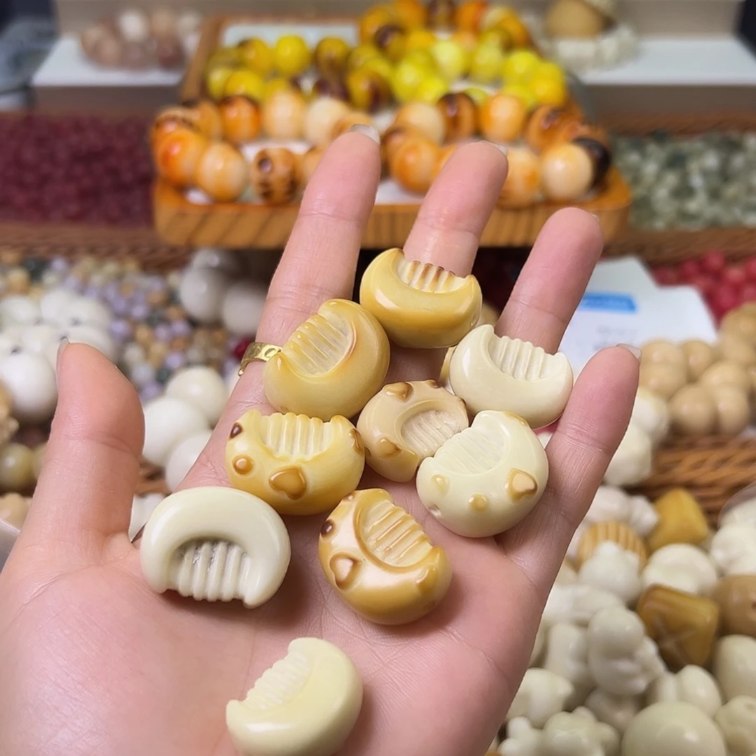 菩提根/象牙果手串瑕疵炭烤木书3颗表面孔道有裂