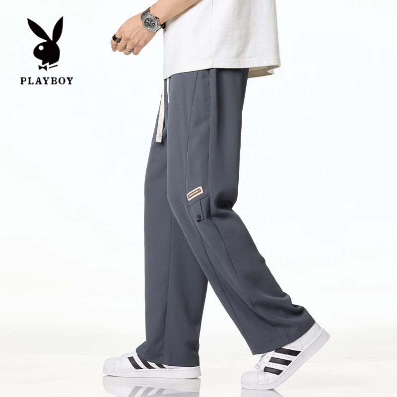 PLAYBOY/花花公子夏季垂感冰丝薄款宽松直筒阔腿裤百搭休闲长裤男