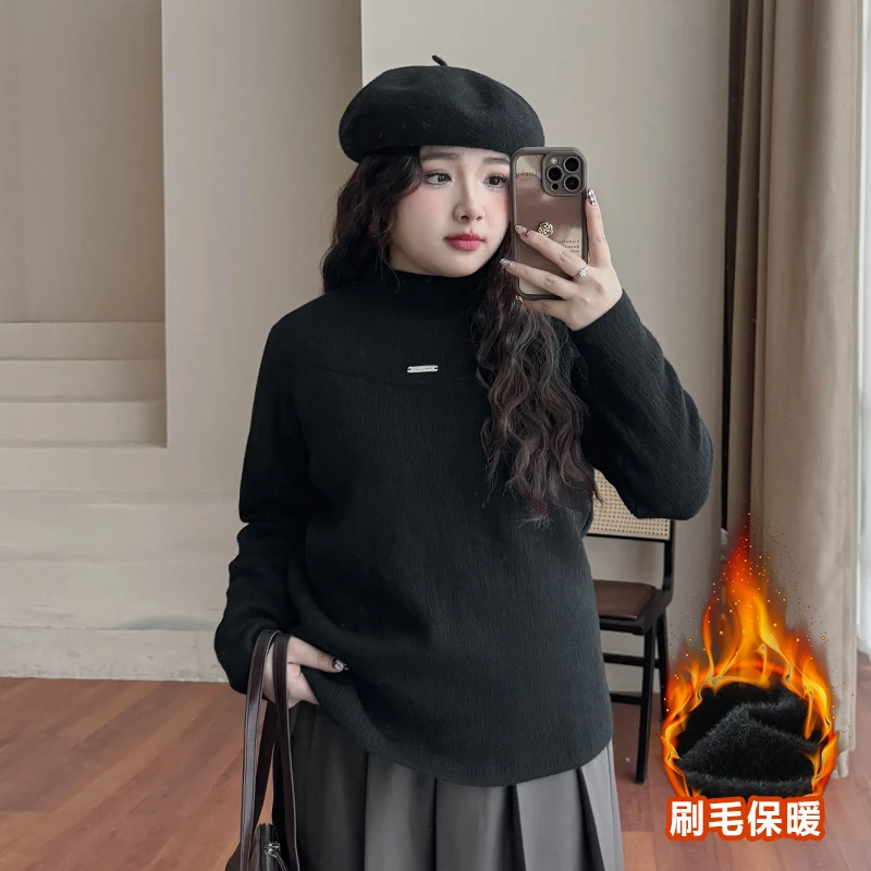 CD6667大码女装【宝藏打底衫】半高领内搭毛衣内刷毛加厚针织上衣冬