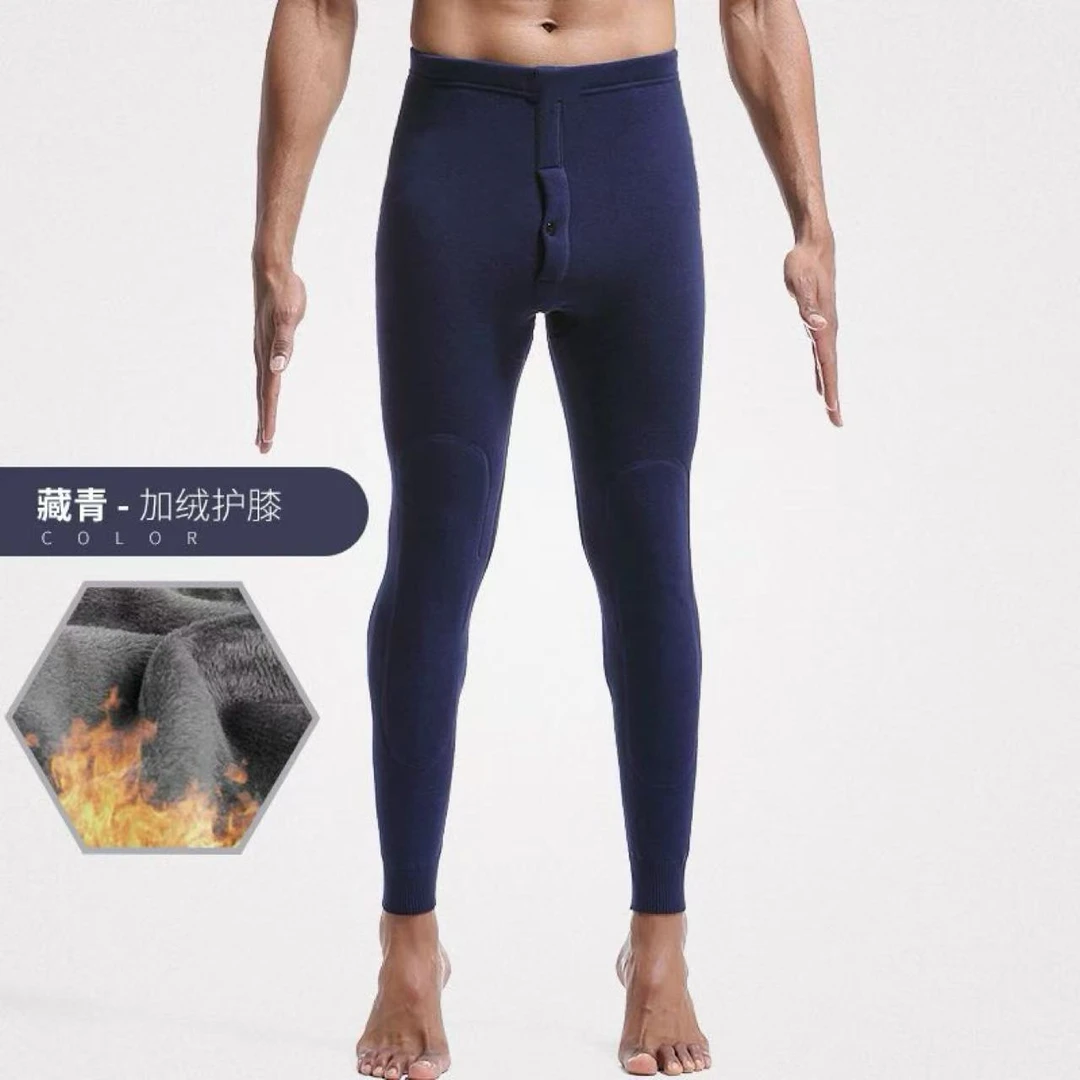 男士羊毛保暖裤加绒加厚护膝打底裤中腰不倒绒棉毛裤秋裤防寒裤