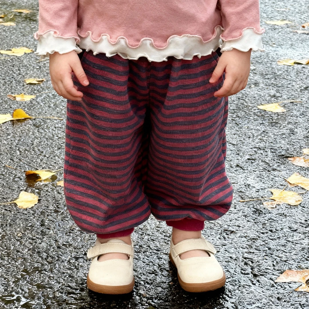 儿童条纹加绒卫裤秋冬新款百搭加厚保暖松紧腰宽松休闲裤Z470