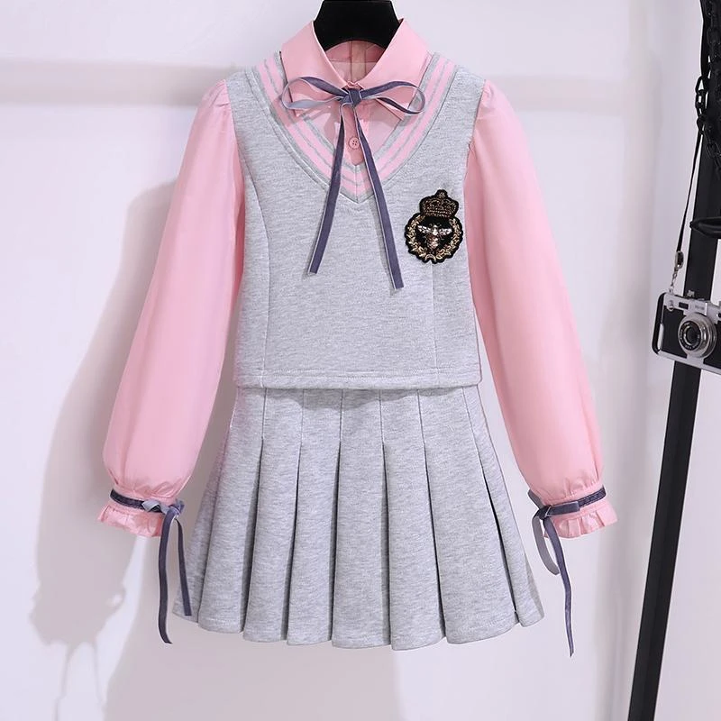 女童学院风套装春秋款2025新款洋气时髦儿童jk制服百褶裙子两件套