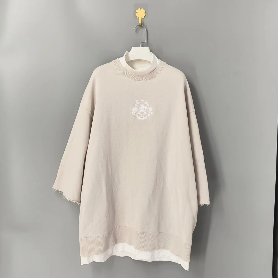99新 Givenchy/纪梵希 葡萄籽奢潮/秀款假两件米色七分短袖/XS码