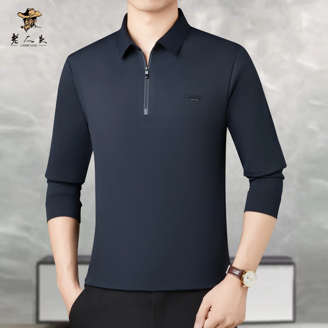 8851长袖男秋季免烫Polo衫翻领休闲纯色中年商务高档