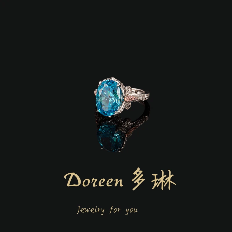 铜合金戒指 海蓝色椭圆蝴蝶结戒指XS1154