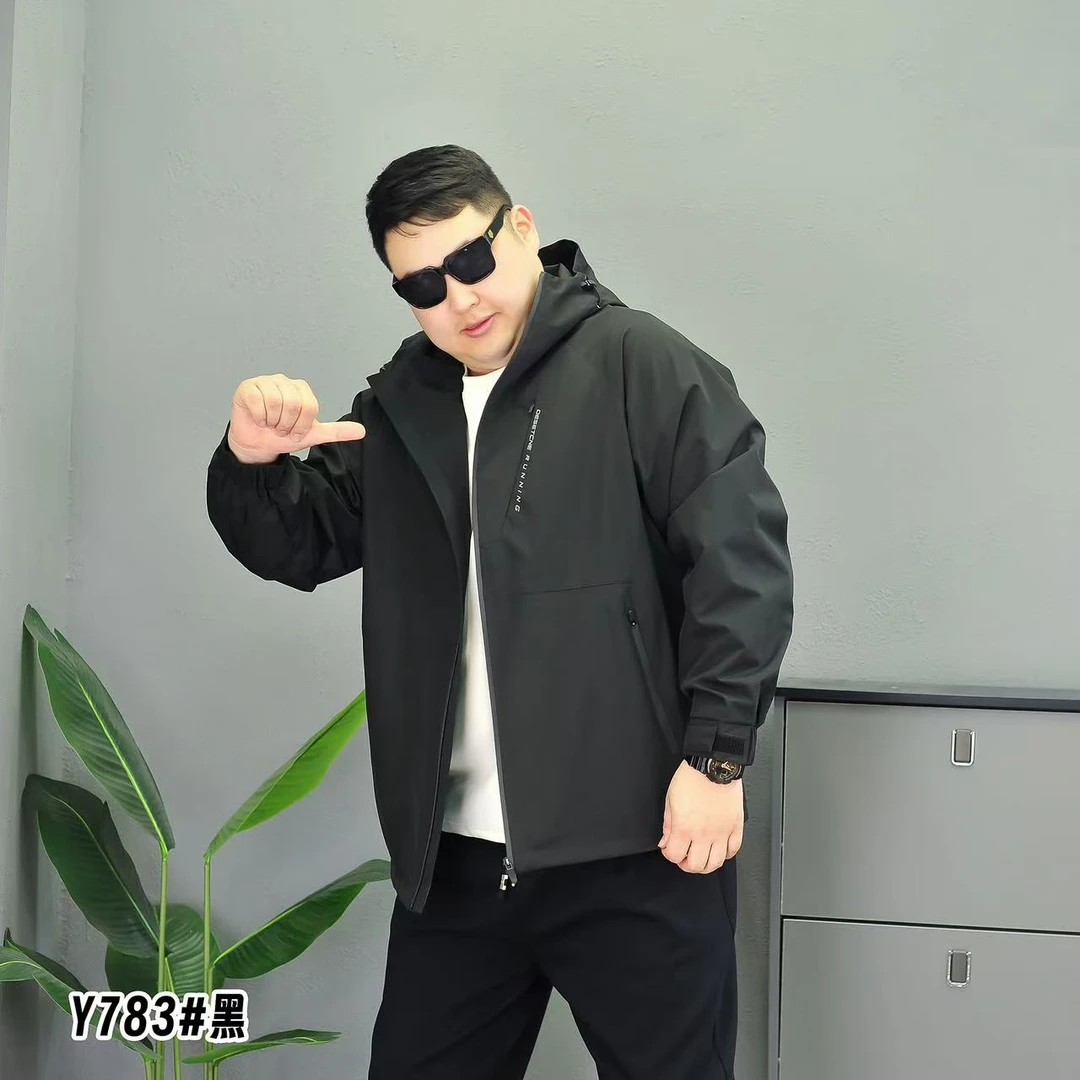 大码冲锋衣男春季新款休闲户外港风外套潮牌防水连帽宽松JG783