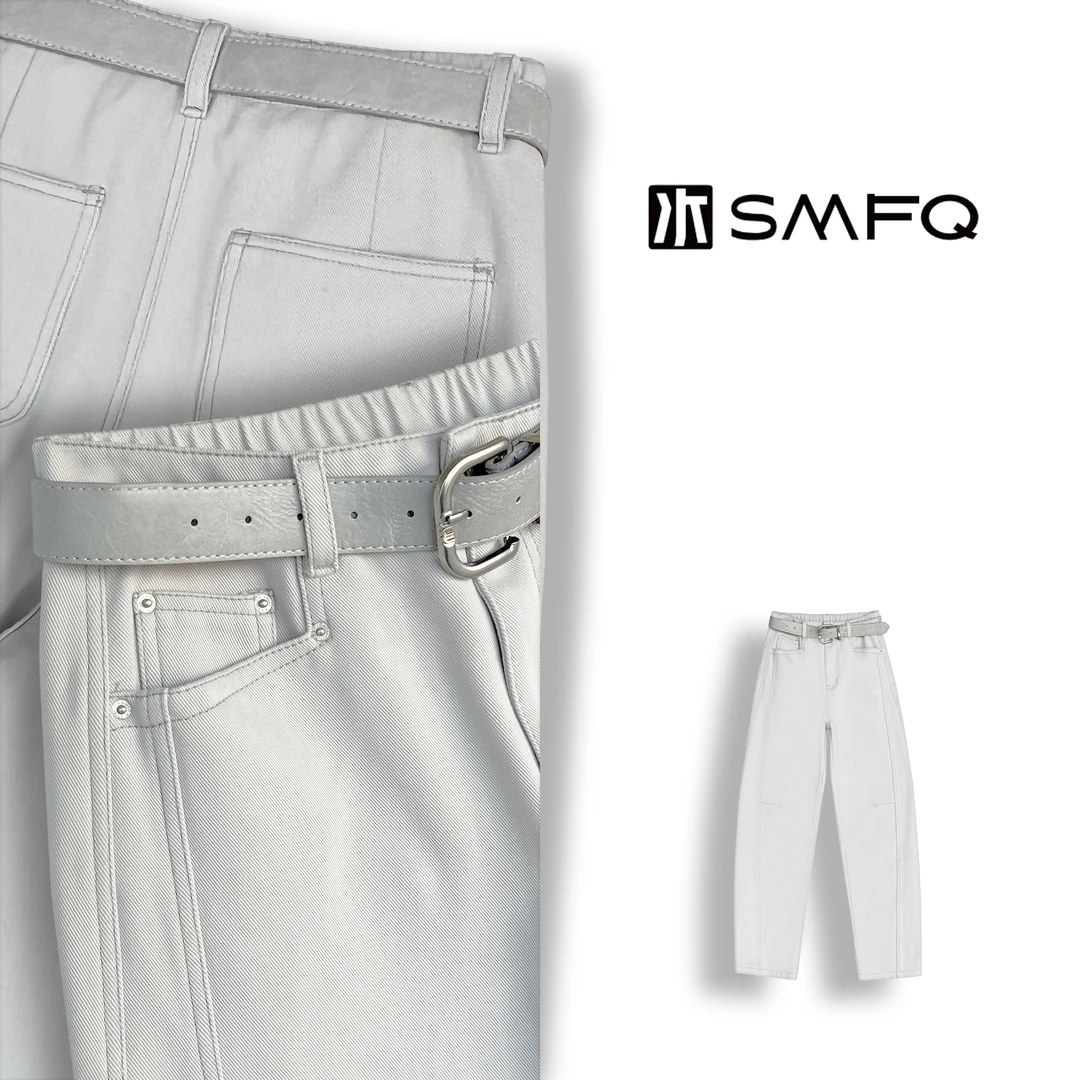 水木夫妻 女款 “月光灰主调“100%棉16安 磨毛显瘦弯刀裤长裤