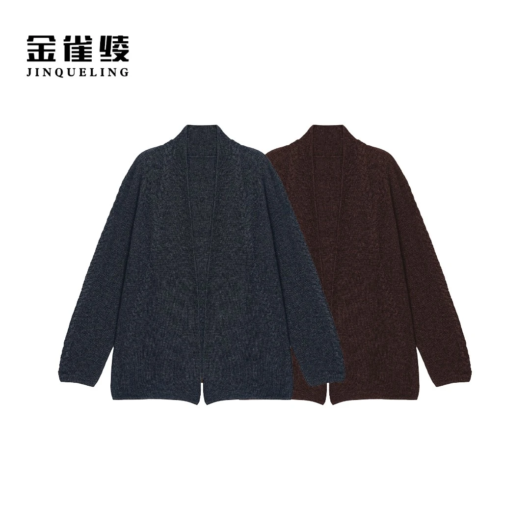金雀绫【暖绒时光】设计款复古针织加宽加大羊毛开衫SZAK3TLDFG88
