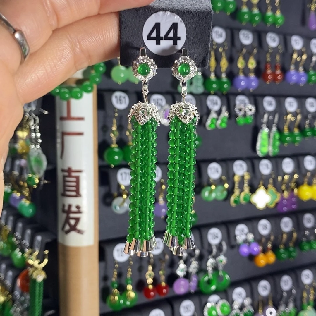 银S925镶嵌翡翠耳饰44