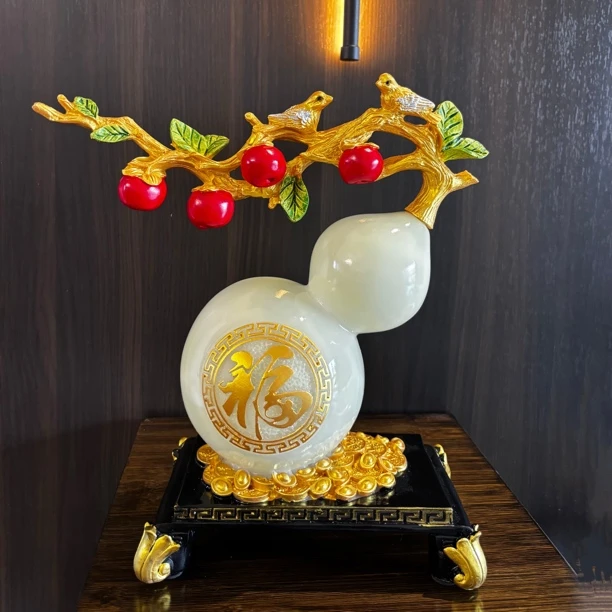 白玉色葫芦轻奢高档家居客厅玄关电视柜酒柜乔迁送礼新居装饰品