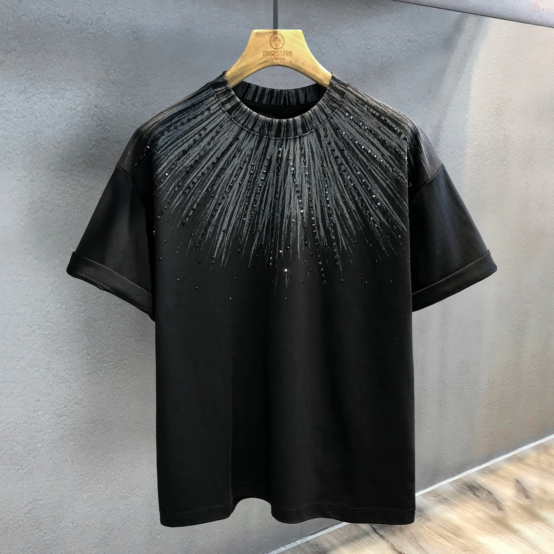 巴黎风高级感烫钻设计重磅短袖T恤男士2025夏季新品宽松半袖体恤