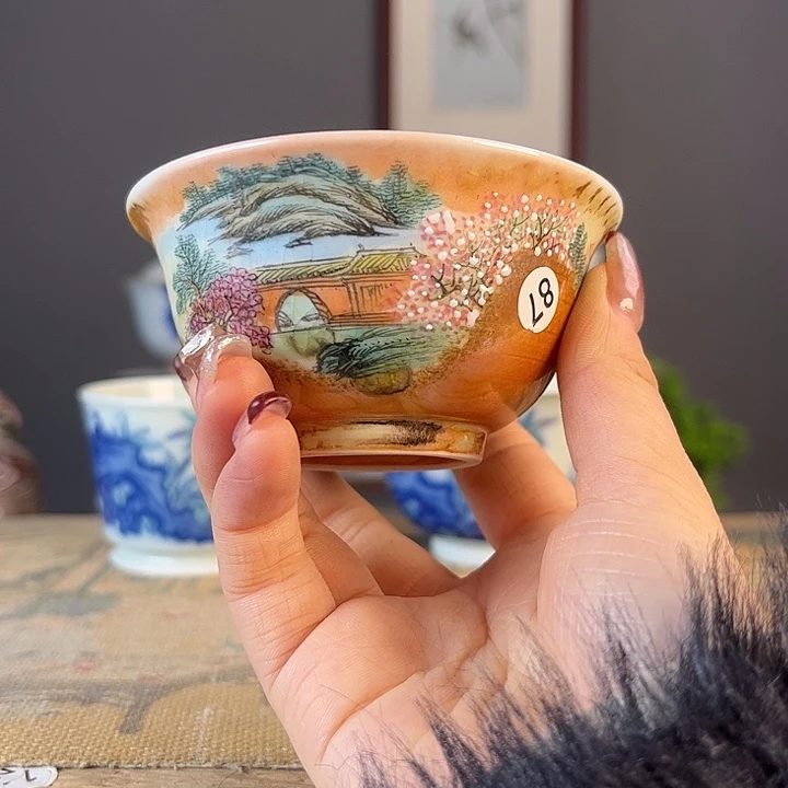 摆件景德柴烧茶杯多人