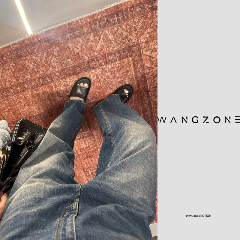 WANG ZONE｜进口土耳其牛仔复古水洗高腰直筒烟管牛仔裤