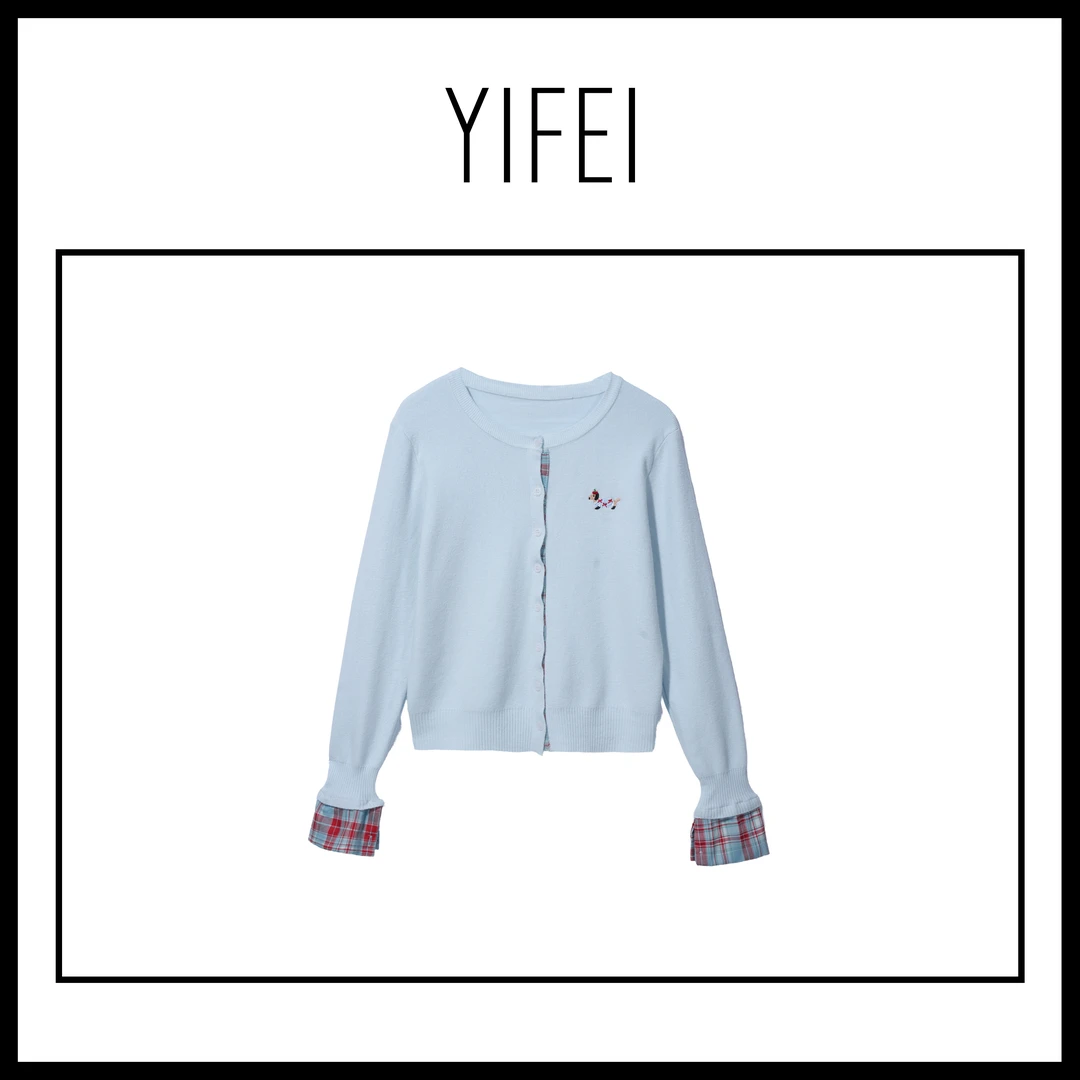 【艺菲专属】韩系设计款拼接时尚减龄针织开衫XG510773MC