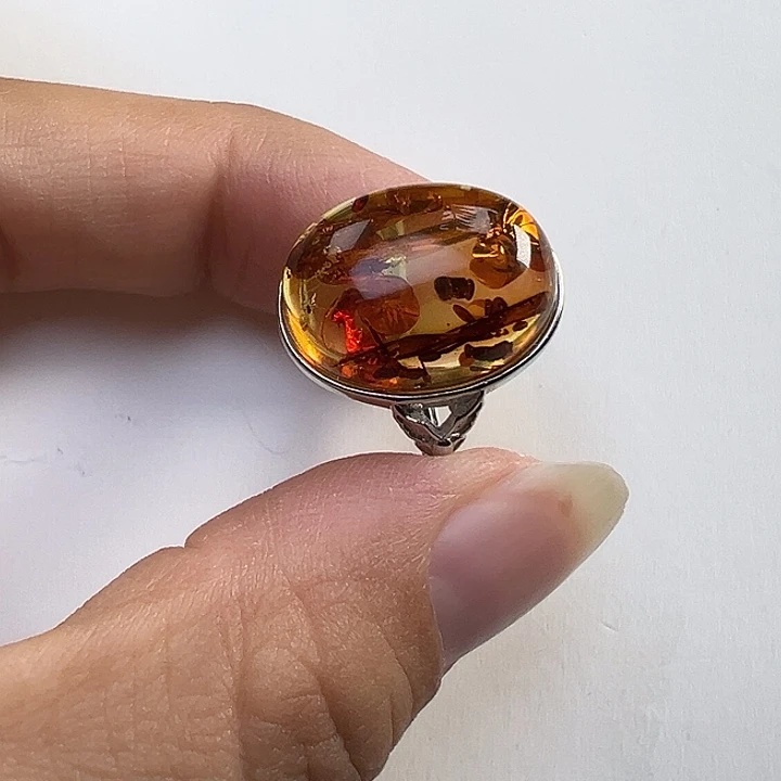 琥珀（花珀）银S925镶嵌戒指