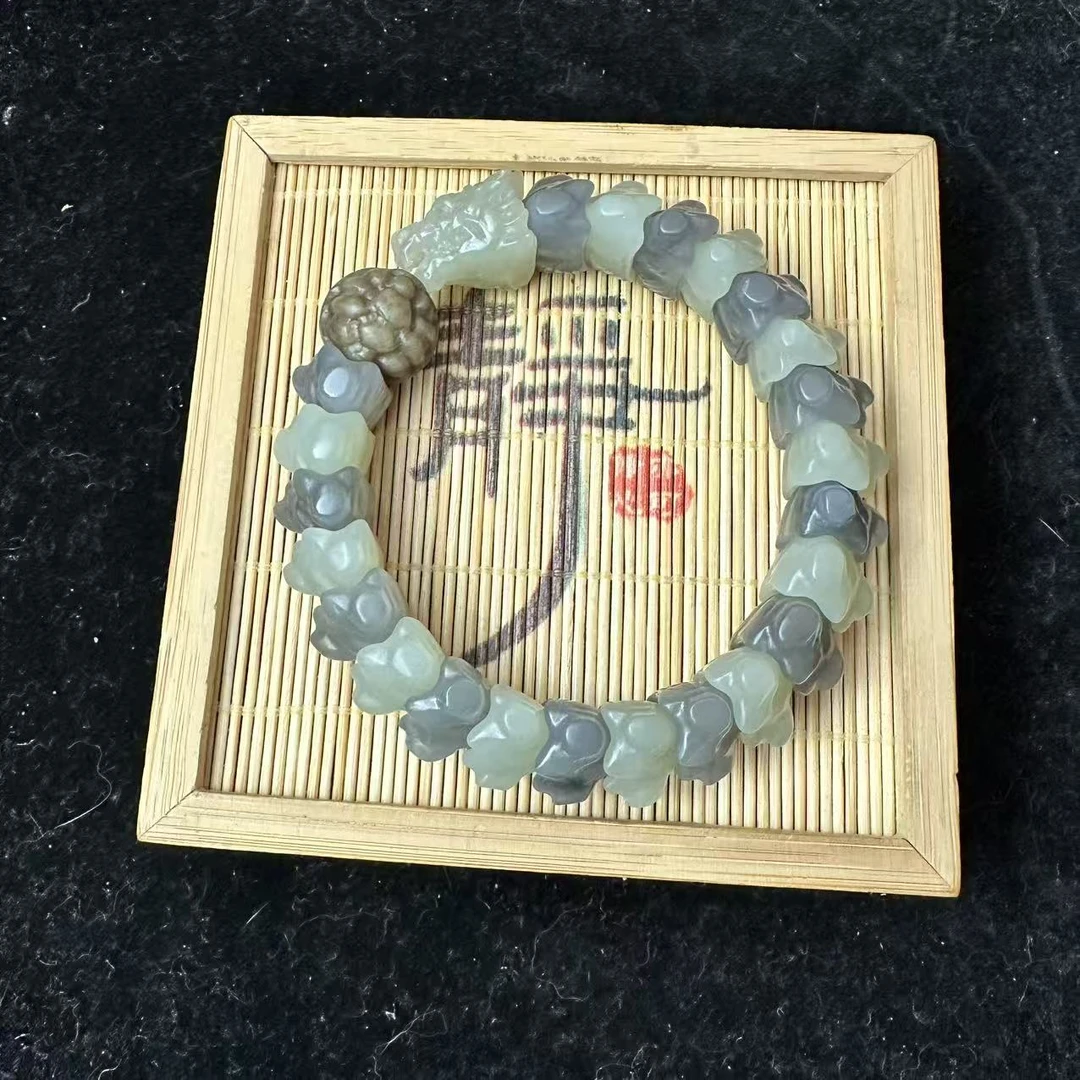 和田玉龙骨手串0884