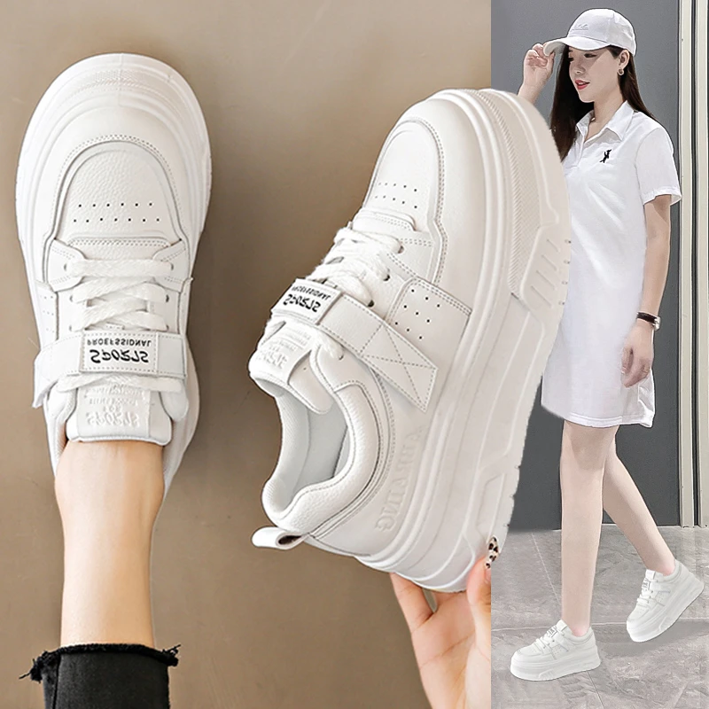 厚底小白鞋女2025春季新款松糕单鞋网红百搭女鞋韩版系带休闲板鞋