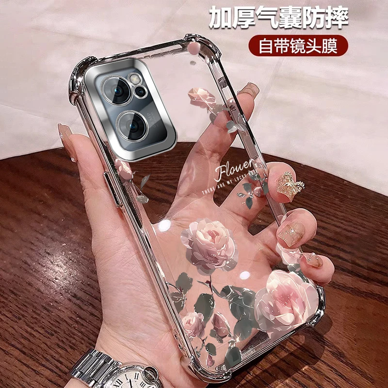 公主风适用opporeno7手机壳气囊防摔套RENO7Pro透明全包镜头膜ins