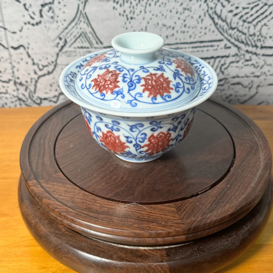 青花釉里红元宝盖碗150cc