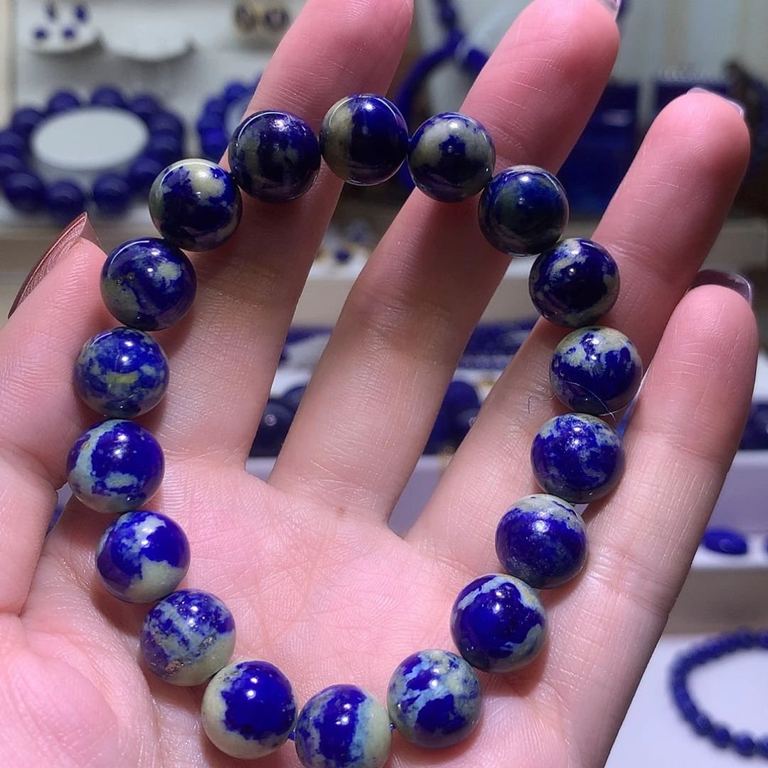 青金石未镶嵌天然原矿玉化料圆珠手串11m +