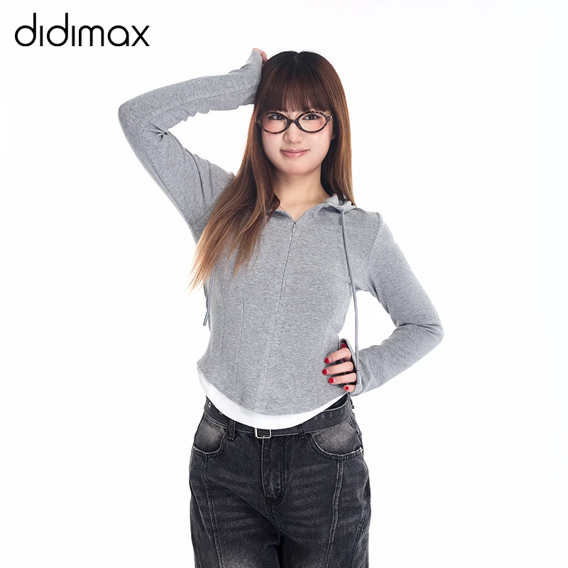 DIDIMAX25年春季新款假两件小衫修身时尚休闲小衫c42618