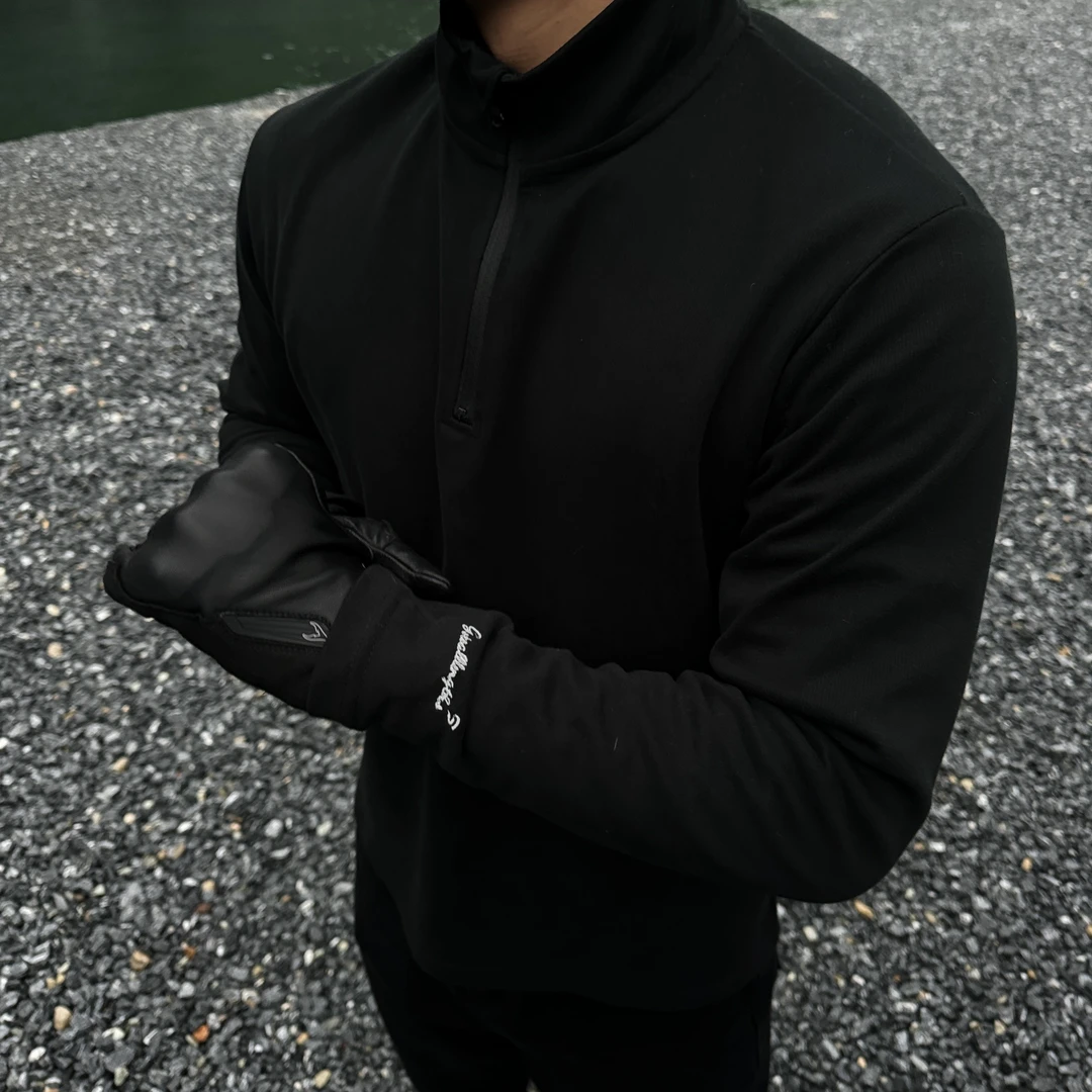 GTAL秋冬美式休闲半拉链立领长袖打底纯色刺绣户外简约长袖T恤