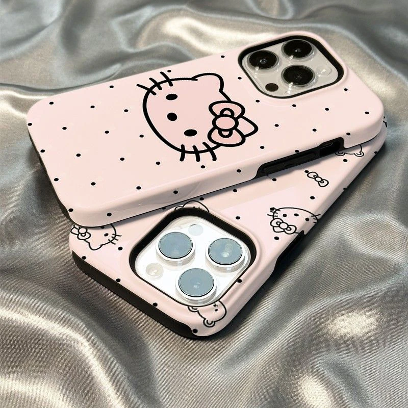 波点凯蒂猫适用iPhone16promax手机壳可爱15卡通13菲林二合一壳