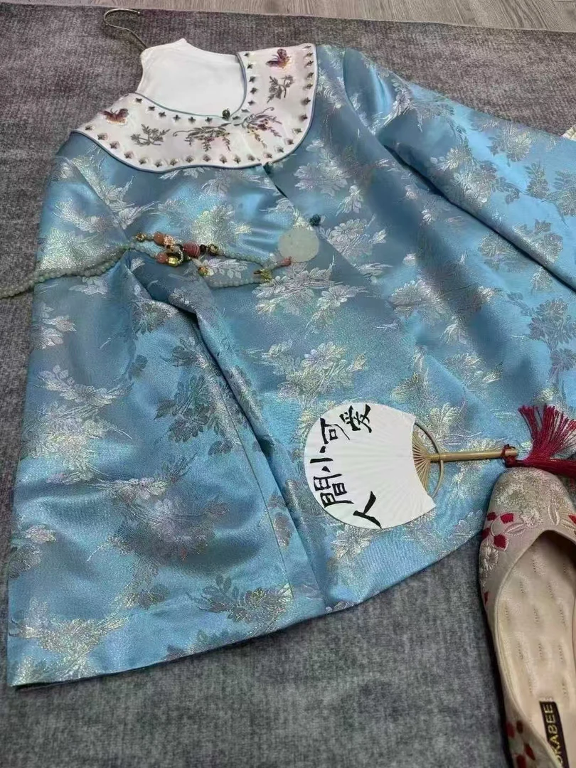 桑蚕丝倒大袖对襟异色真丝太太服