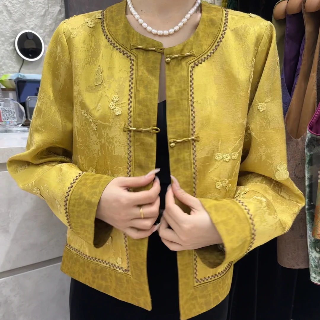 那茉62283新中式国风刺绣外套女2025秋复古唐装人丝盘扣碎花上衣