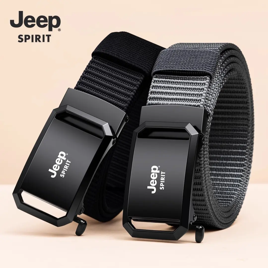 JEEP官方正品男无牙自动扣帆布腰带中青年男款户外尼龙工装裤带潮