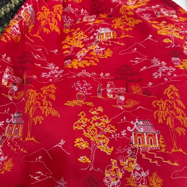 20  大红色织锦缎刺绣面料3米价