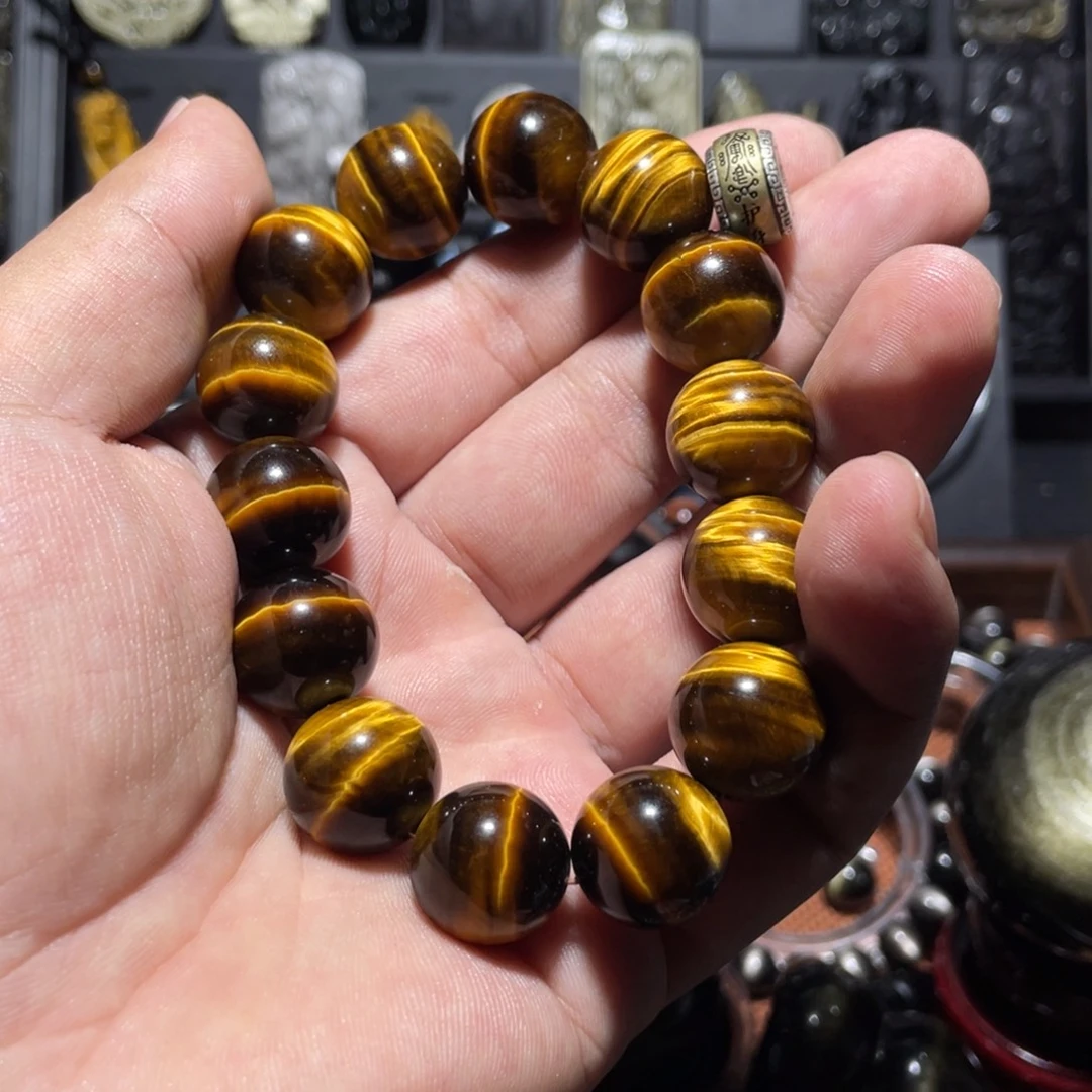 云***茶木变石（虎睛石）银S925镶嵌手链