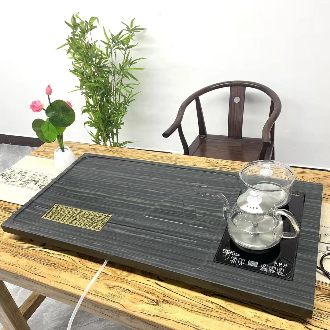 山水带电炉皇庭玉天然整块原石简约易打理家用客厅办公高端石茶盘
