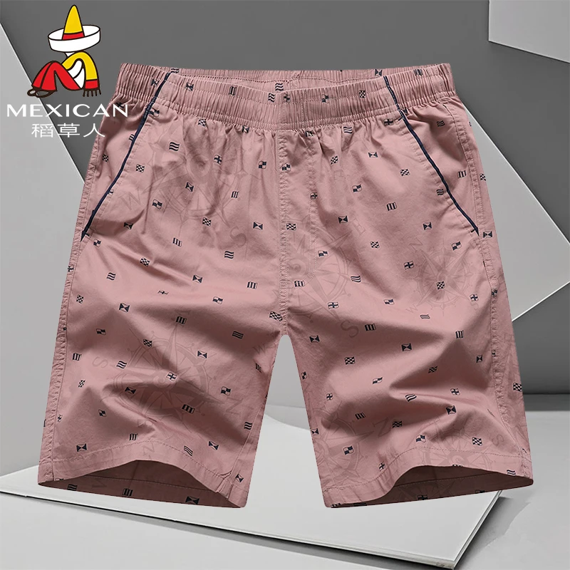 稻草人美式工装运动五分裤夏季松紧腰居家大裤头中年爸爸沙滩短裤