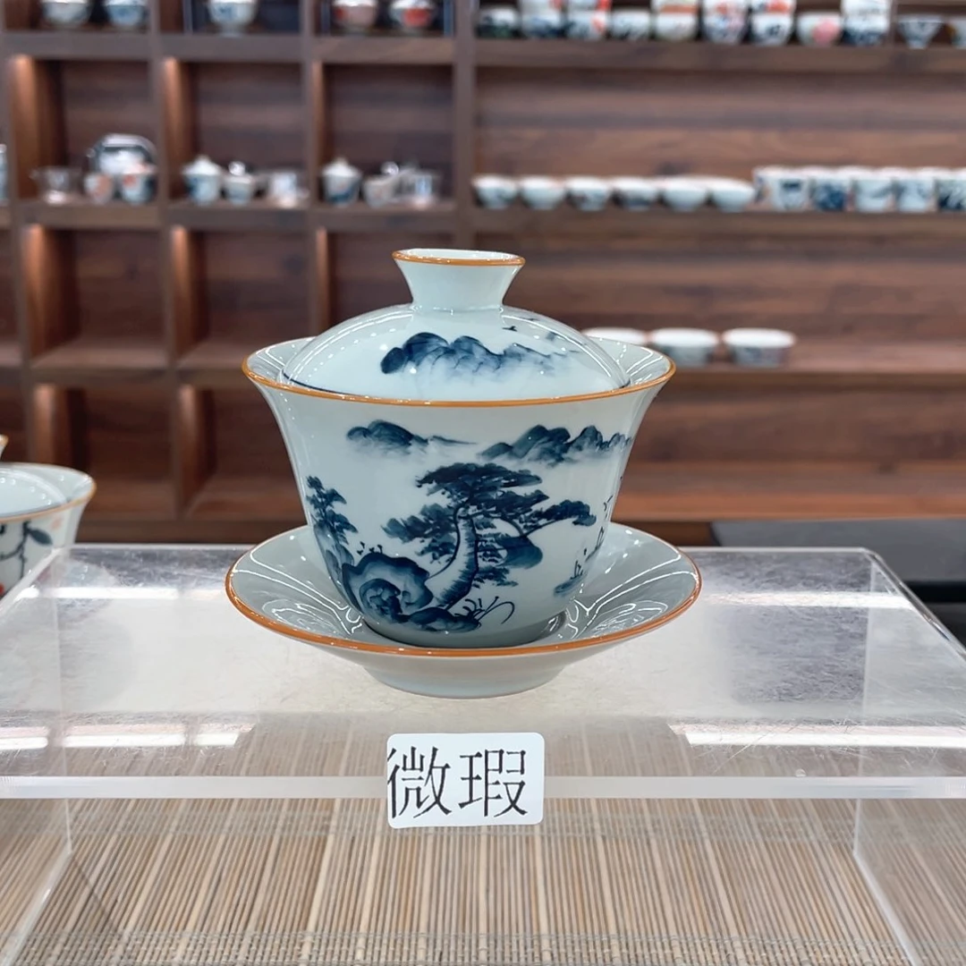 釉下手绘茶具微瑕