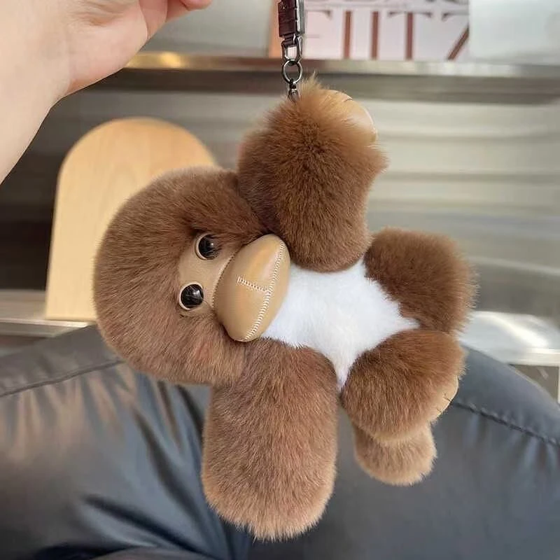 真獭兔毛小猴子汽车钥匙扣挂件ins可爱毛绒公仔玩偶书包挂饰礼物
