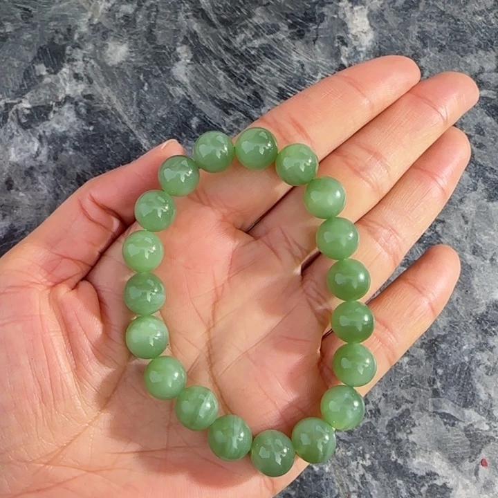 和田玉未镶嵌手链俄碧纯净版夹层料粉青卡10