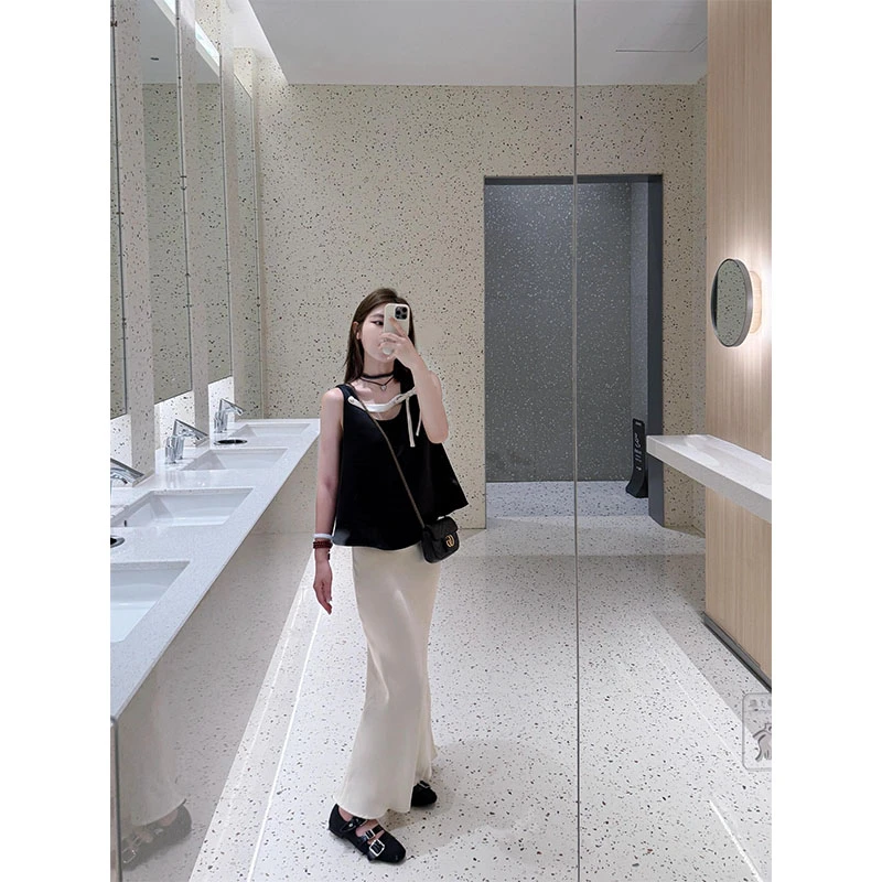 夏季新款修身显瘦小众设计感简约风无袖上衣气质时尚收腰半身裙女