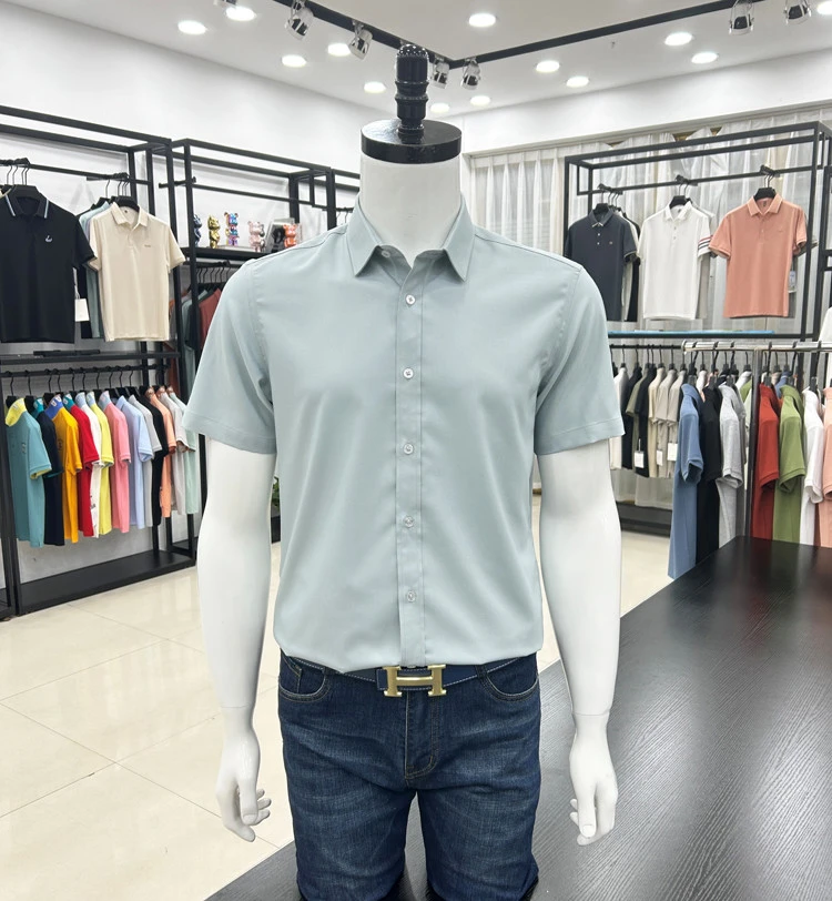衬衫男装2025年夏季纯色 可机洗免烫抗皱修身男短袖衬衫半袖透气T