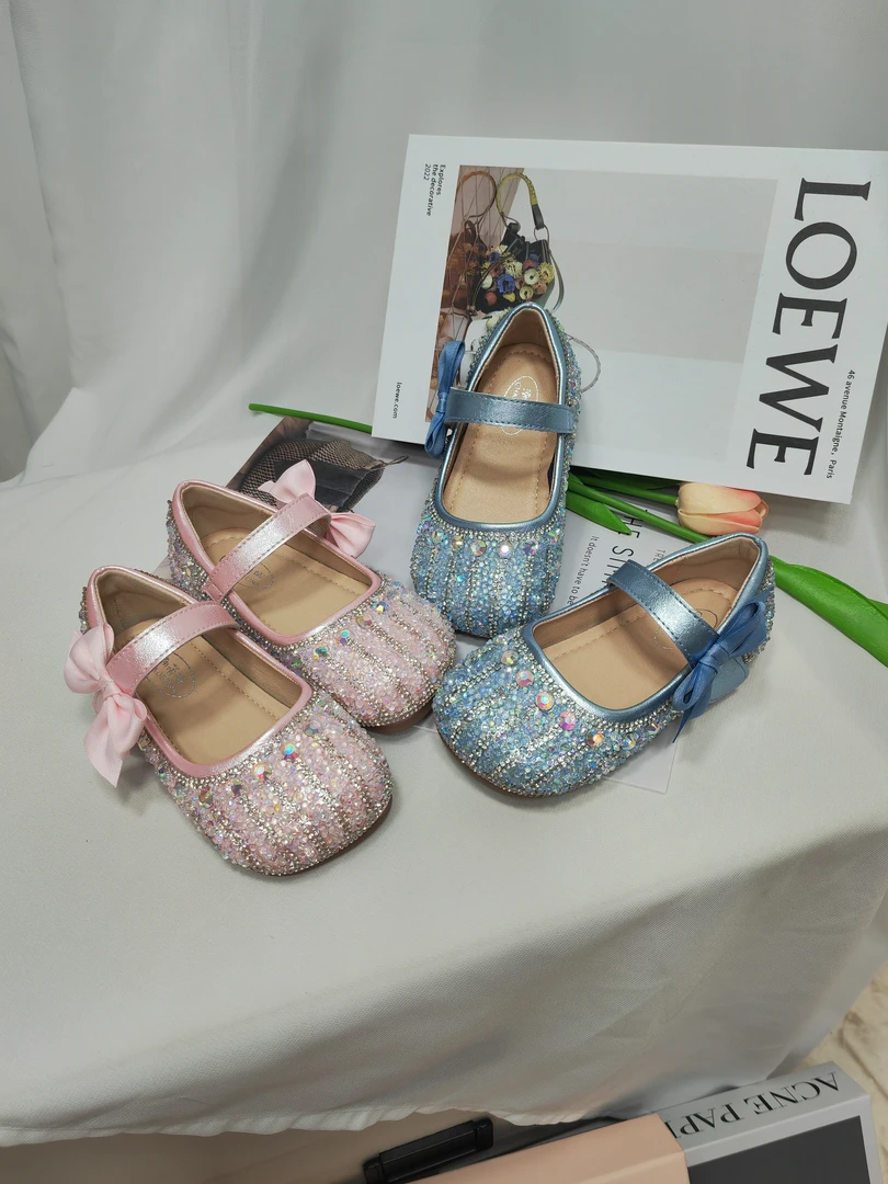 2025女童真皮软底软面水钻公主鞋爱莎儿童闪亮时尚百搭女童公主鞋