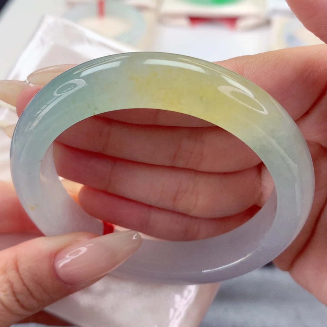 未镶嵌手镯翡翠9919冰糖雪梨 起光 透亮