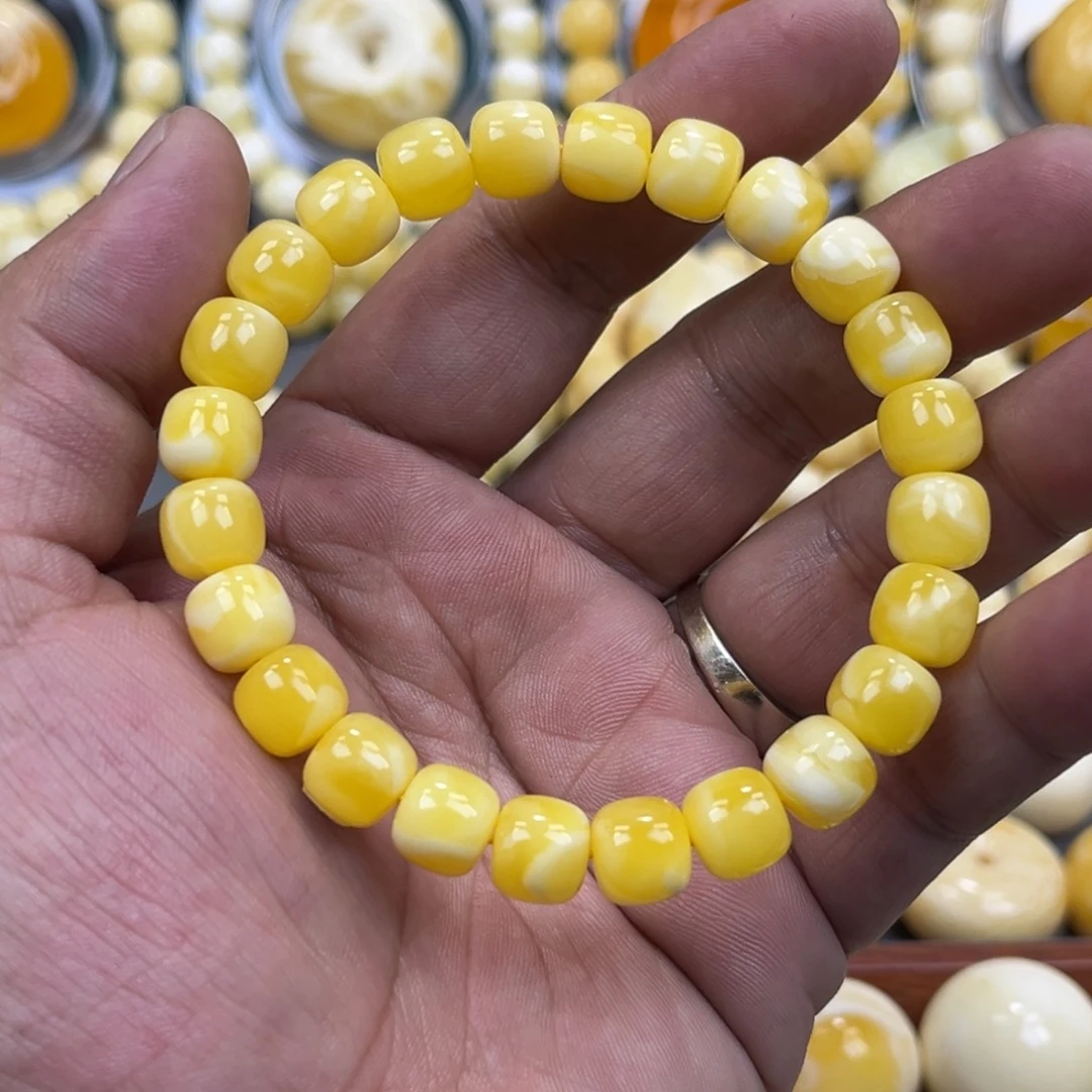 琥珀未镶嵌手串同料焦皮奶橘杨枝甘露老邢手串9mm