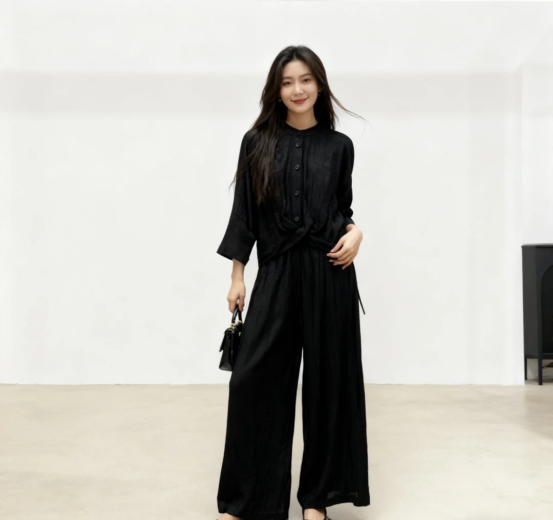 A1326轻职风休闲风时尚黑色套装女士时尚设计款长裤气质百搭显瘦