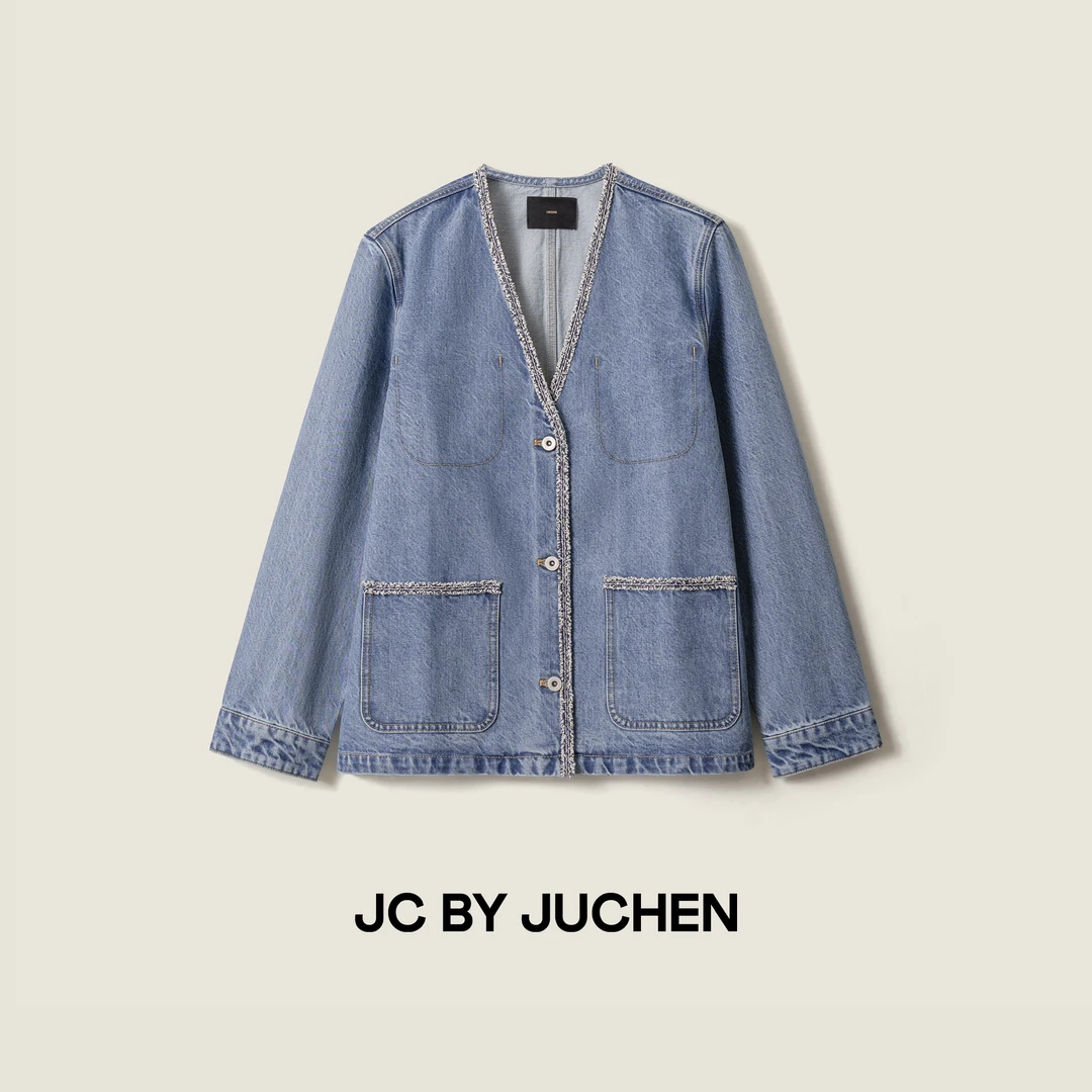 “coco邂逅”复古香风重磅水洗饰边V领廓形牛仔外套 FW102007-87