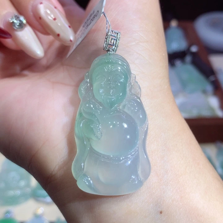 翡翠18K金镶嵌吊坠(不含链)财神爷