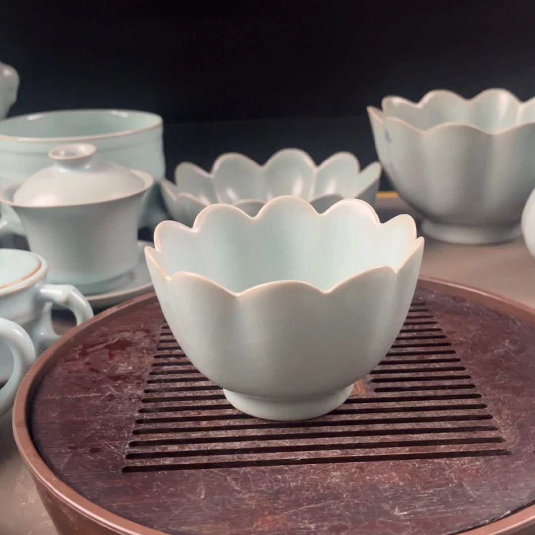 原矿汝瓷玛瑙入釉仿古莲花碗