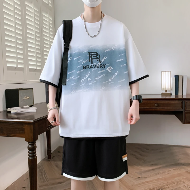 【冰感两件套】青少年套装夏季新款宽松百搭时尚运动休闲T恤+短裤