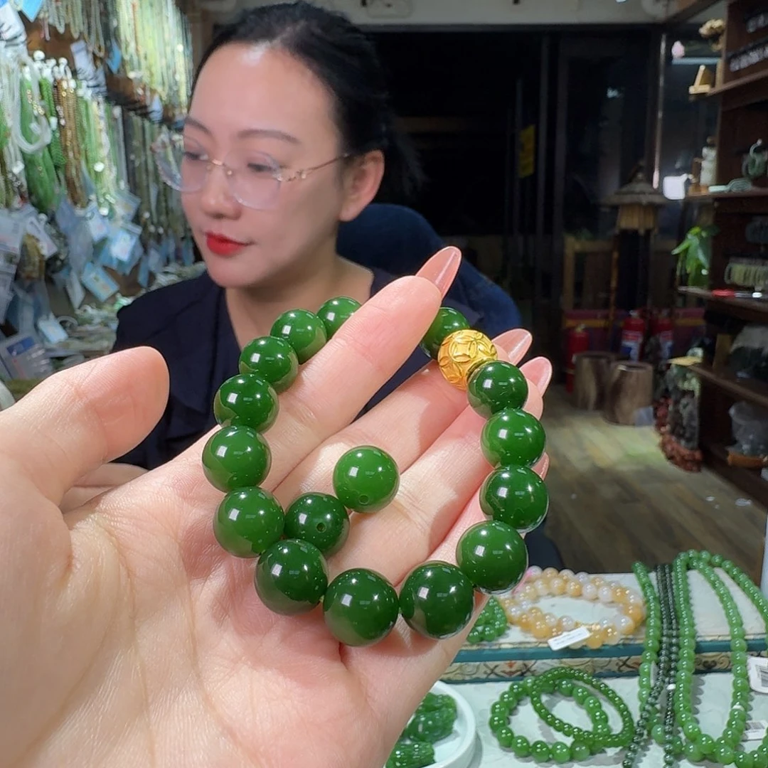 知***爷和田玉足金镶嵌手链