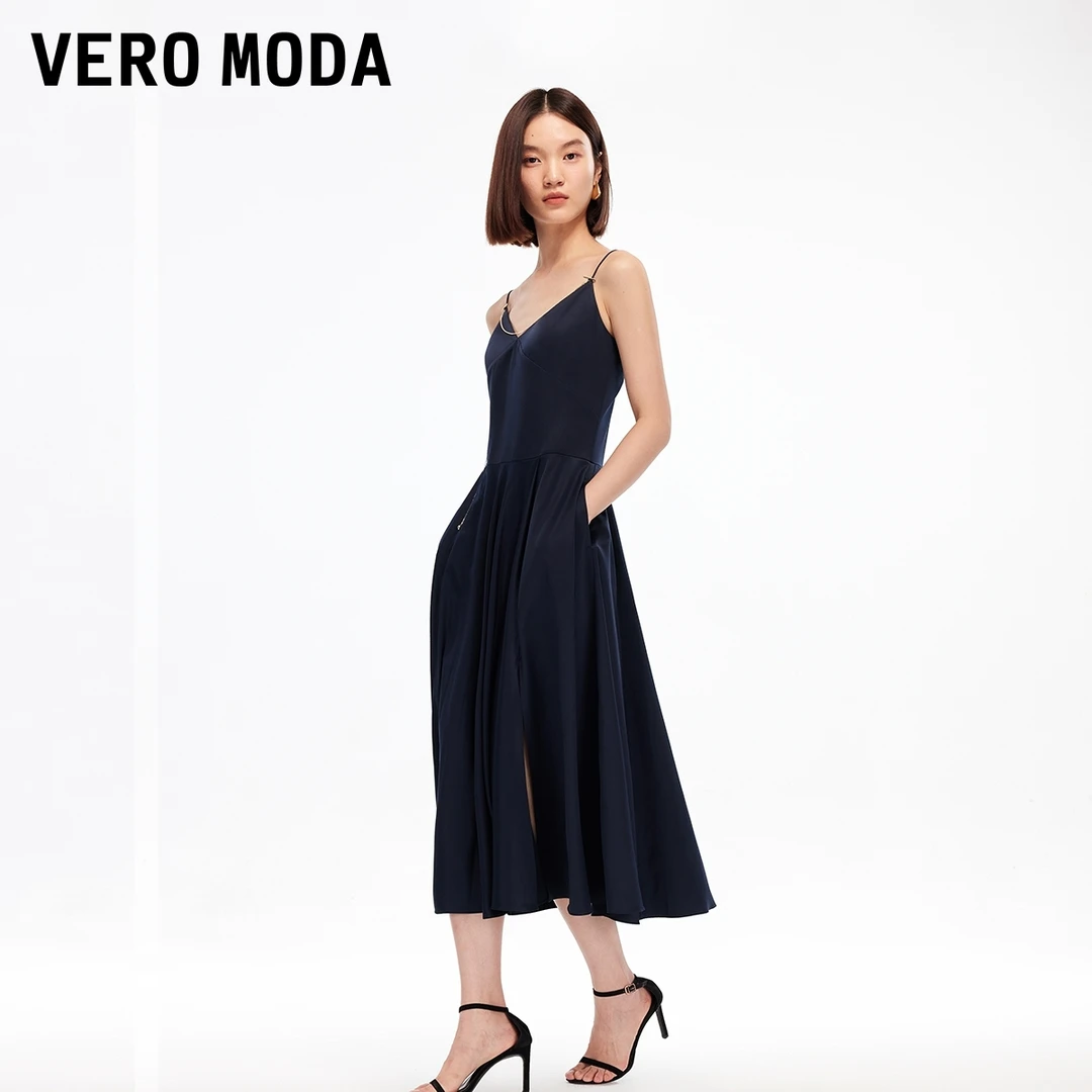 Vero Moda连衣裙2025秋季新款精美链条装饰开衩吊带裙32537A001